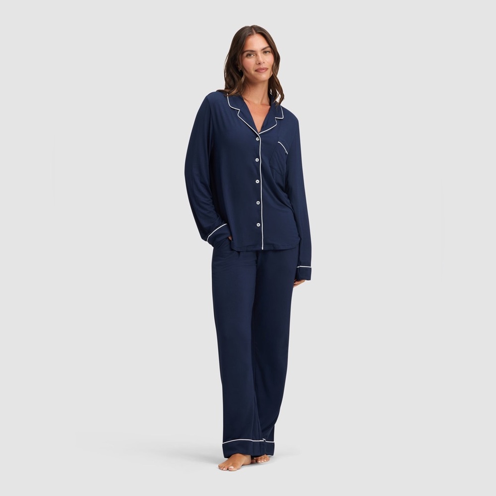 Cozy Earth Women’s Bamboo Stretch-Knit Long Sleeve Pajama Set Size XL in Navy
